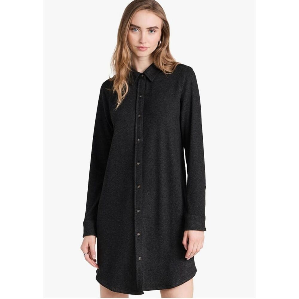 Faherty Legend Sweater Dress Heathered Black Twill Long Sleeve Button Up Large